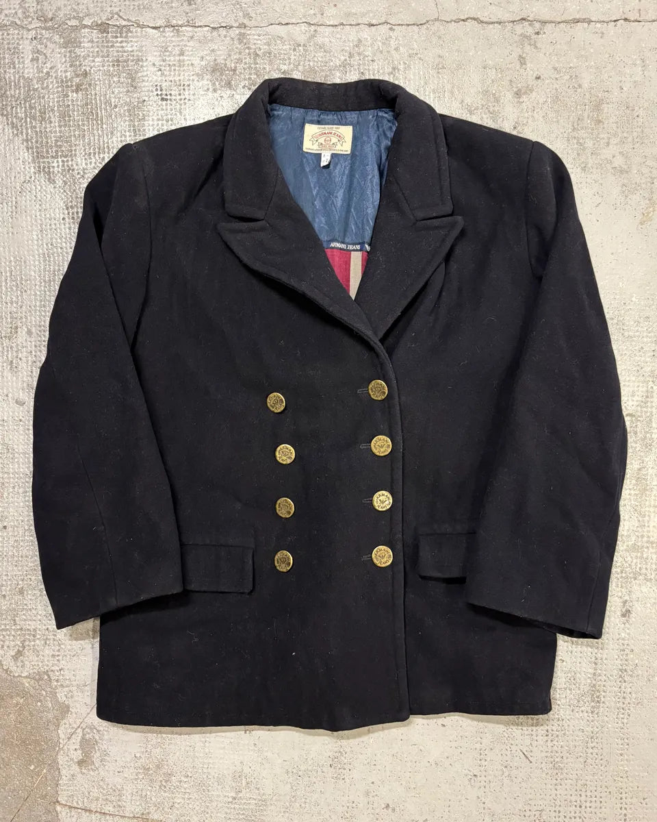 1990s Armani Navy Wool Caban Officer Jacket IbViWtn 2