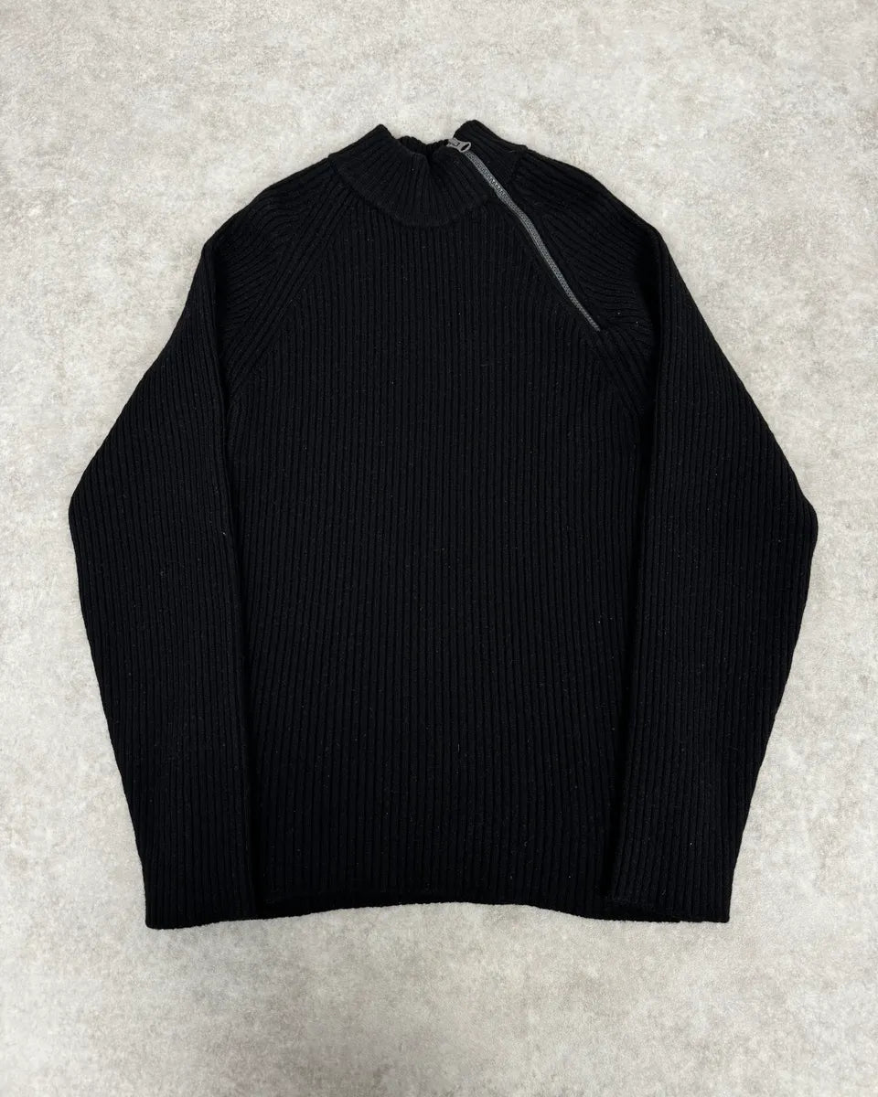 2000s Armani Neck Zip Wool Black Sweater XyiipTU 0