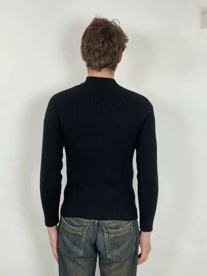 2000s Armani Neck Zip Wool Black Sweater XyiipTU 2