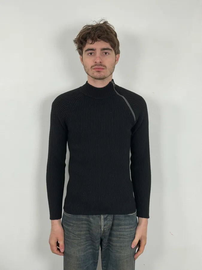2000s Armani Neck Zip Wool Black Sweater XyiipTU 1