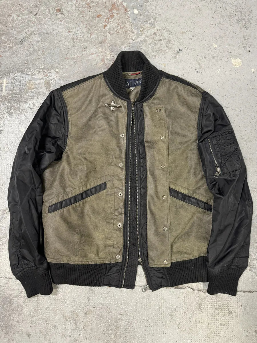 2000s Armani Olive Dragon Hide Leather Nylon Jacket exXCUNT 10
