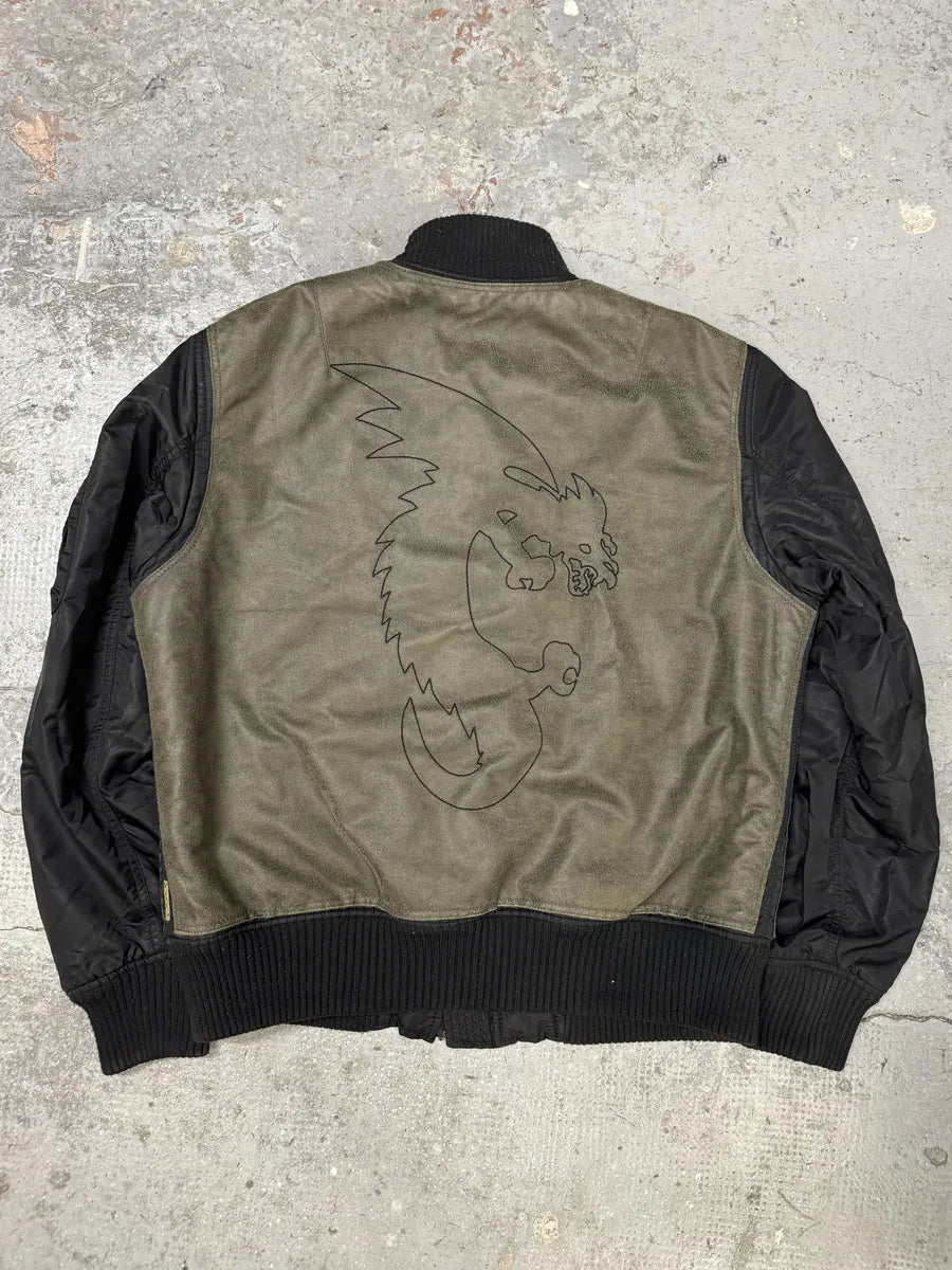 2000s Armani Olive Dragon Hide Leather Nylon Jacket exXCUNT 3