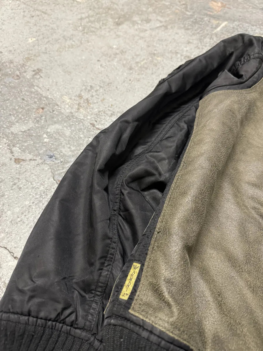 2000s Armani Olive Dragon Hide Leather Nylon Jacket exXCUNT 4