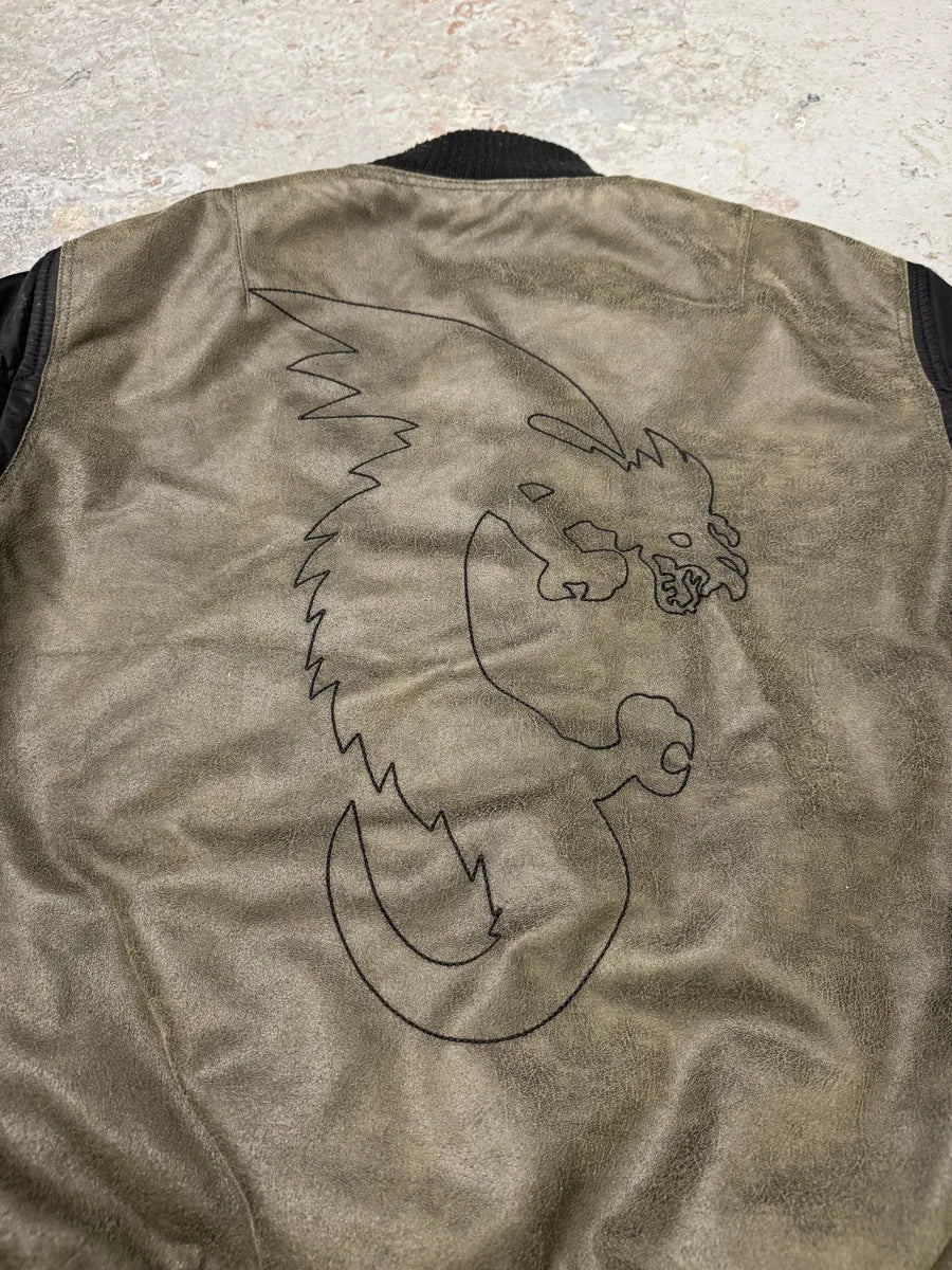 2000s Armani Olive Dragon Hide Leather Nylon Jacket exXCUNT 5