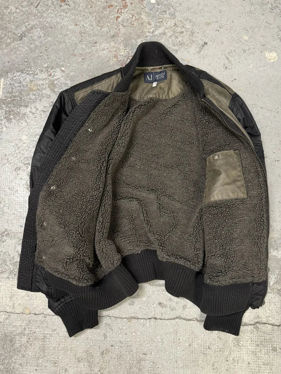 2000s Armani Olive Dragon Hide Leather Nylon Jacket exXCUNT 7