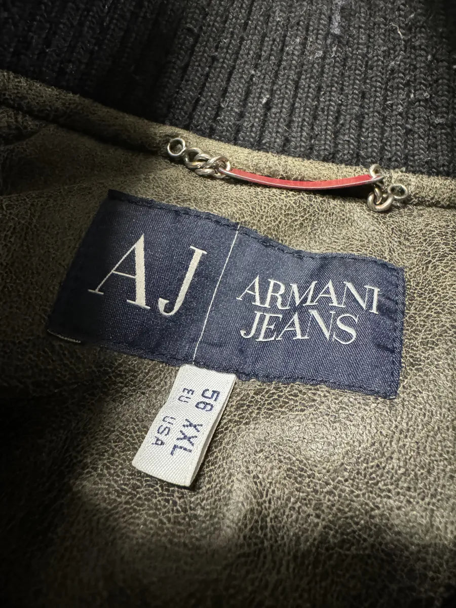 2000s Armani Olive Dragon Hide Leather Nylon Jacket exXCUNT 8