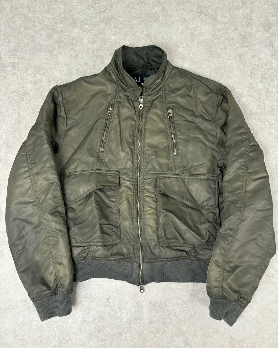 2000s Armani Olive Green Bomber Jacket FajyUjZ 0