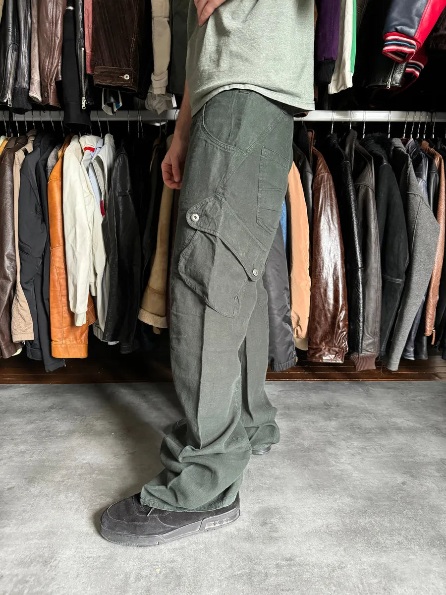 2000s Armani Olive Linen Cozy Cargo Pants (XL) ONxzhGn 1