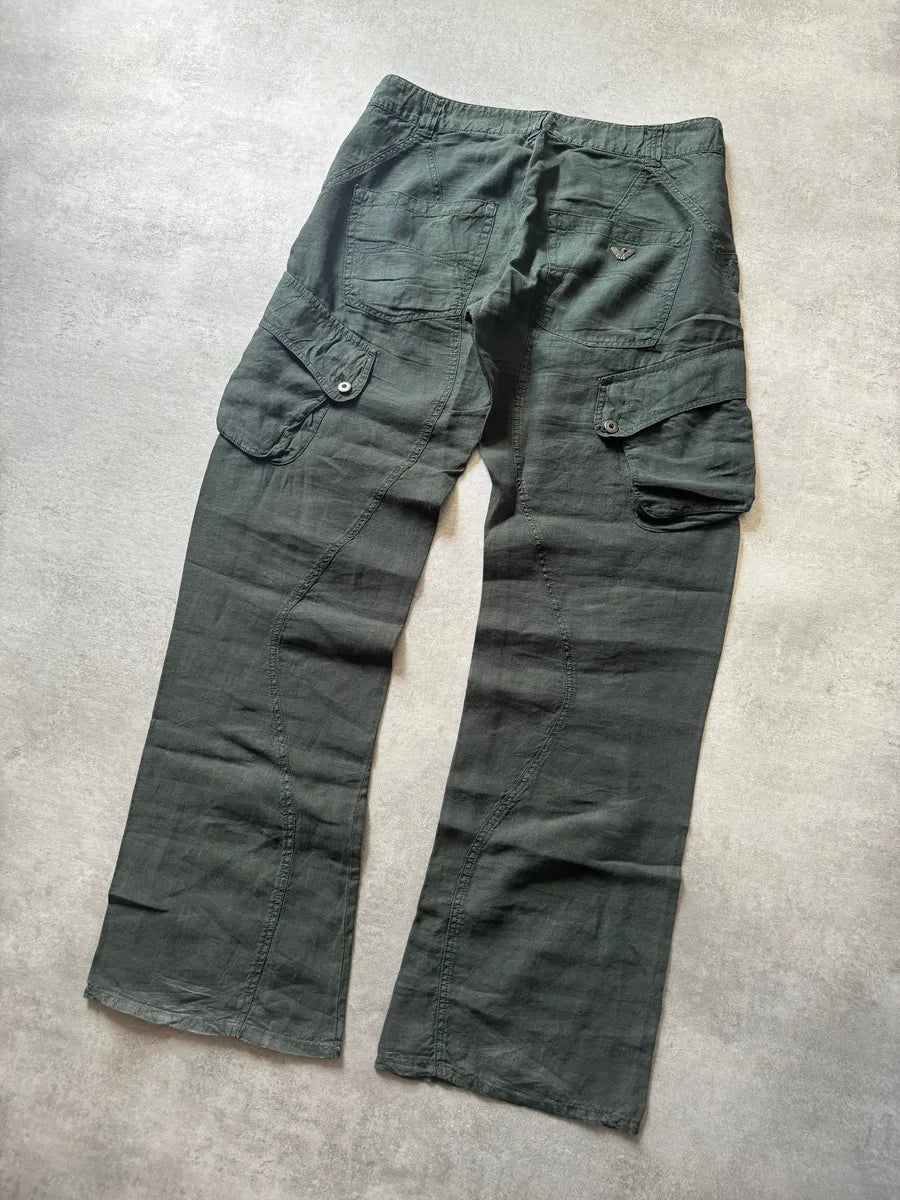 2000s Armani Olive Linen Cozy Cargo Pants (XL) ONxzhGn 5