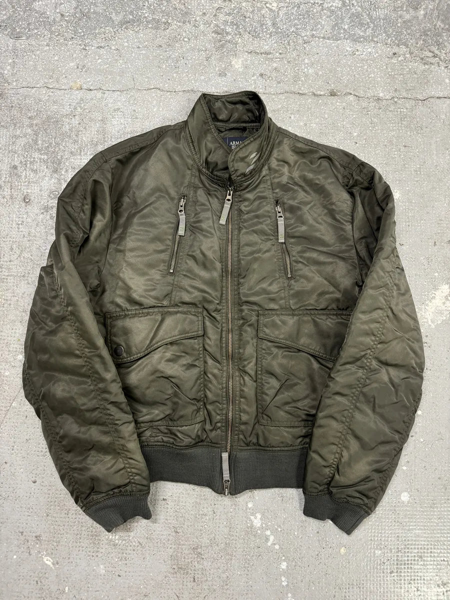 2000s Armani Olive Multi Zip Cozy Bomber Jacket ogULaCf 1