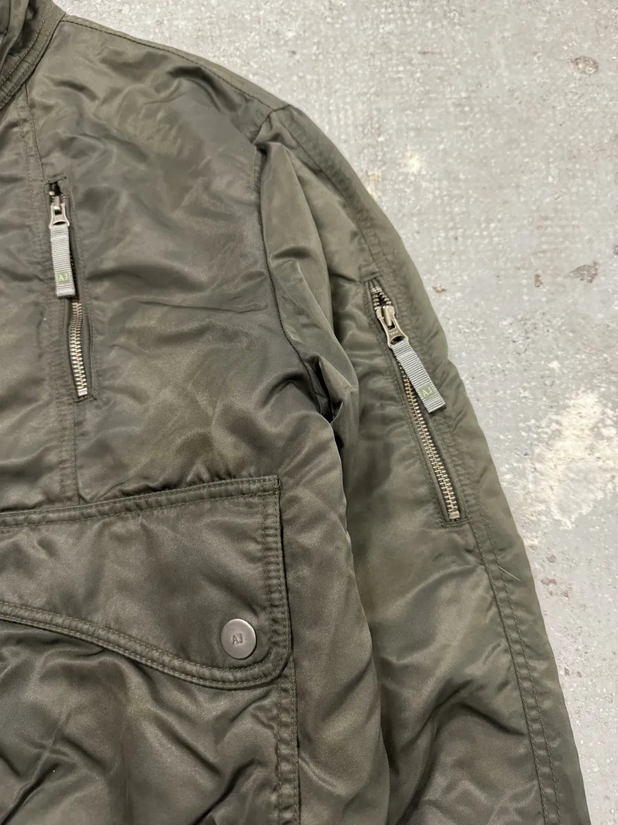 2000s Armani Olive Multi Zip Cozy Bomber Jacket ogULaCf 7