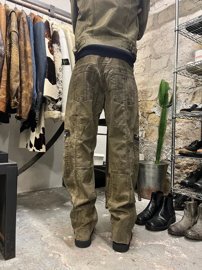 2000s Armani Olive Washed Wide Elevated Cargo Pants (L) 3