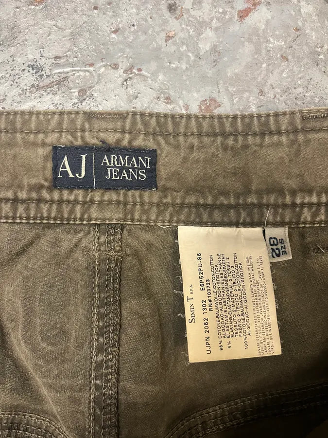 2000s Armani Olive Washed Wide Elevated Cargo Pants (L) 9