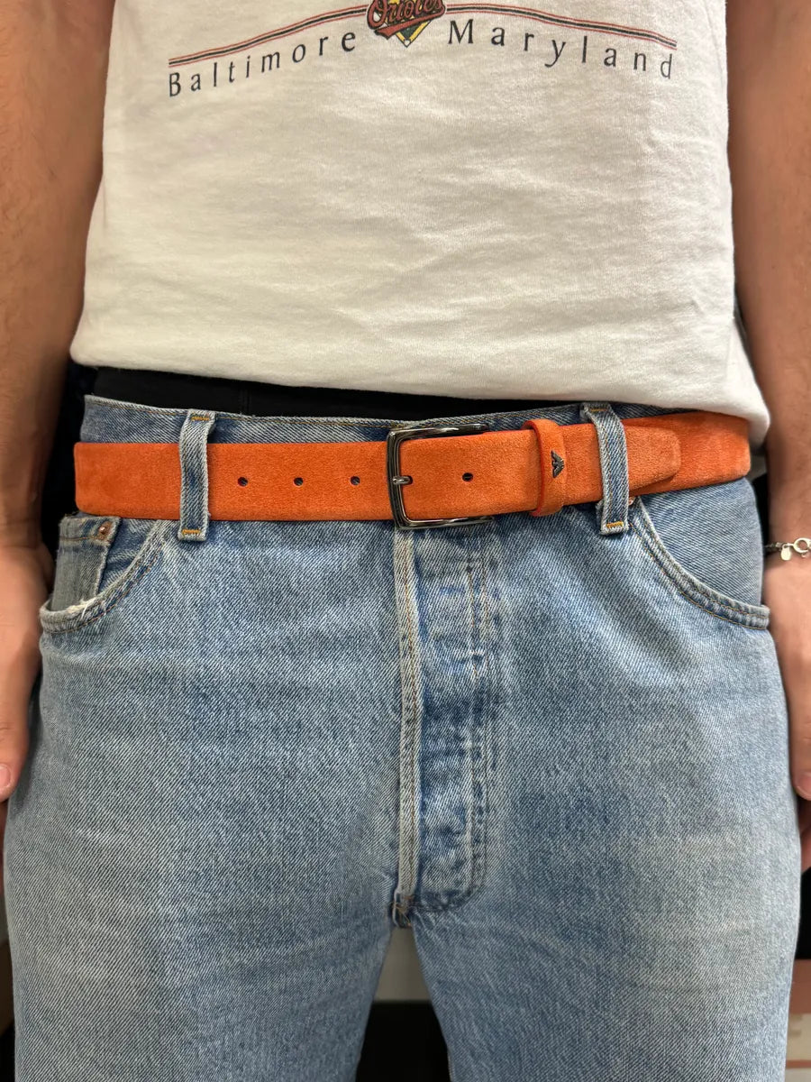 2000s Armani Orange Suede Leather Belt MlcpxWE 1
