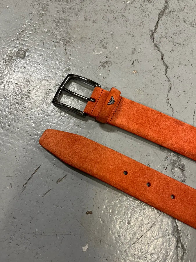 2000s Armani Orange Suede Leather Belt MlcpxWE 2