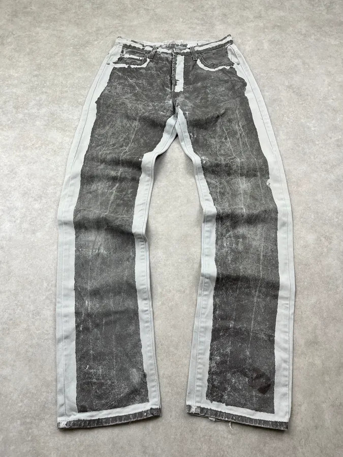 2000s Armani Overpainted Grey Washed Denim Jeans qsMyqoZ 0