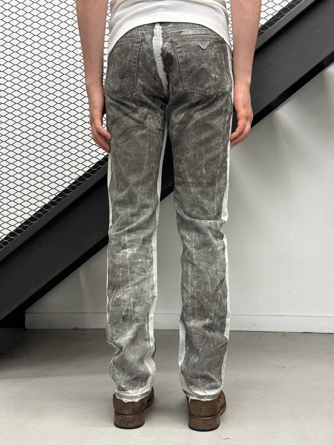 2000s Armani Overpainted Grey Washed Denim Jeans qsMyqoZ 3