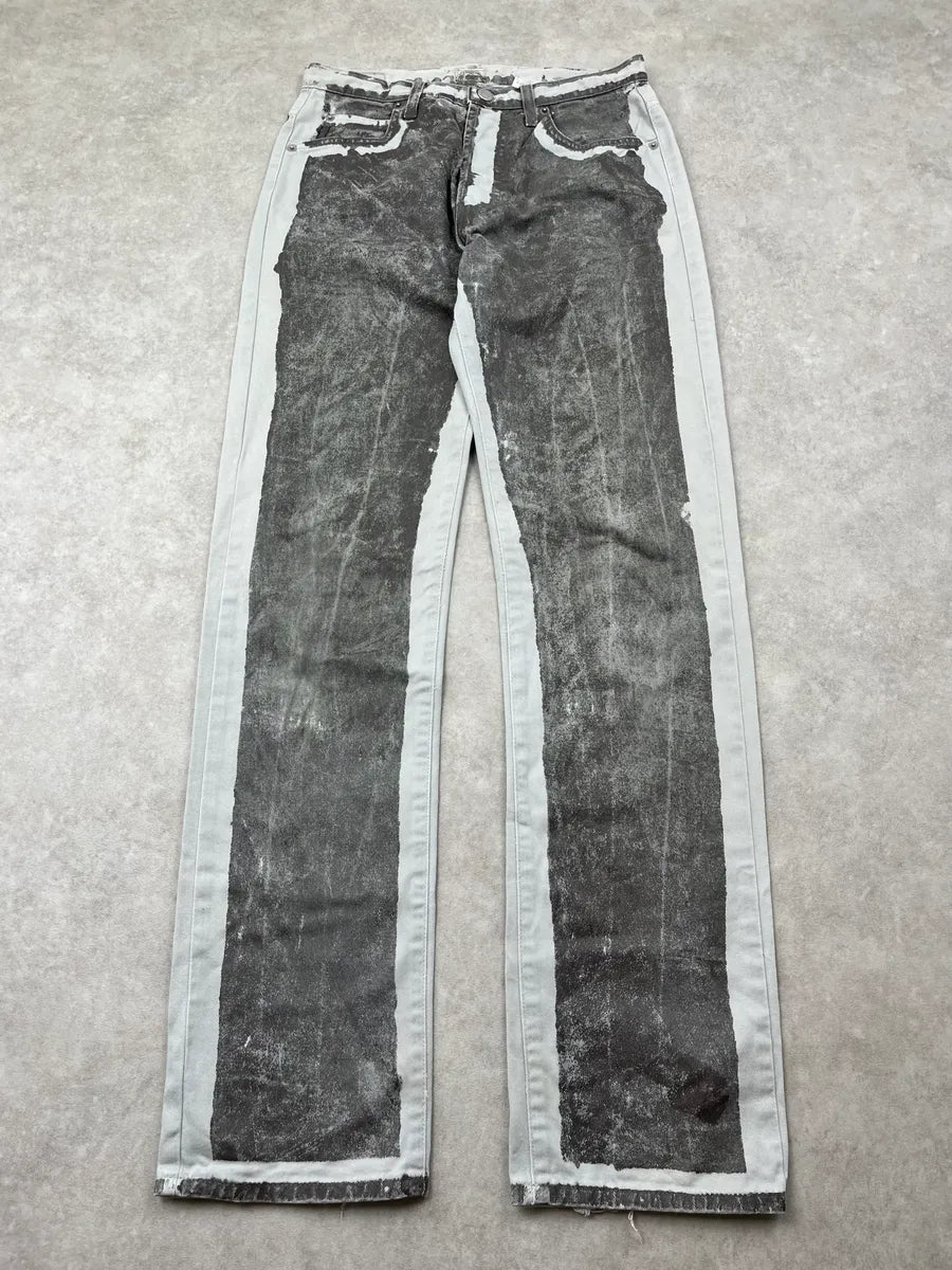2000s Armani Overpainted Grey Washed Denim Jeans qsMyqoZ 4