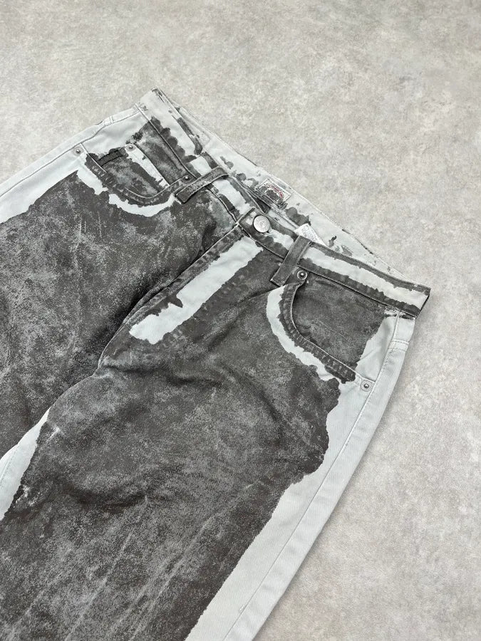 2000s Armani Overpainted Grey Washed Denim Jeans qsMyqoZ 6