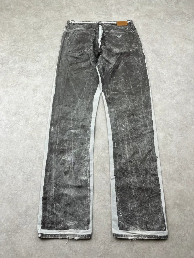 2000s Armani Overpainted Grey Washed Denim Jeans qsMyqoZ 7