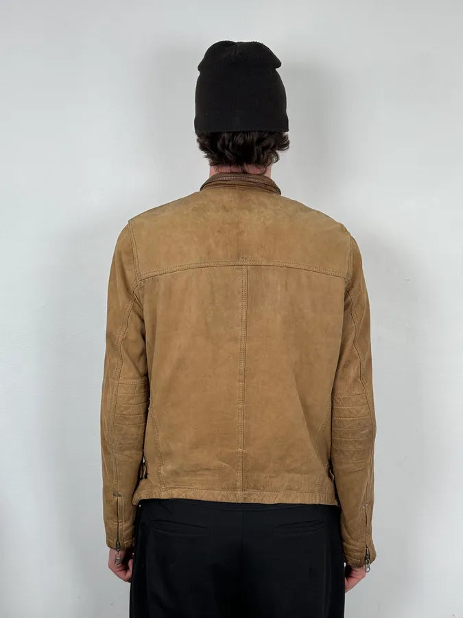 2000s Armani Padded Beige Leather Biker Jacket YQbnFSO 2