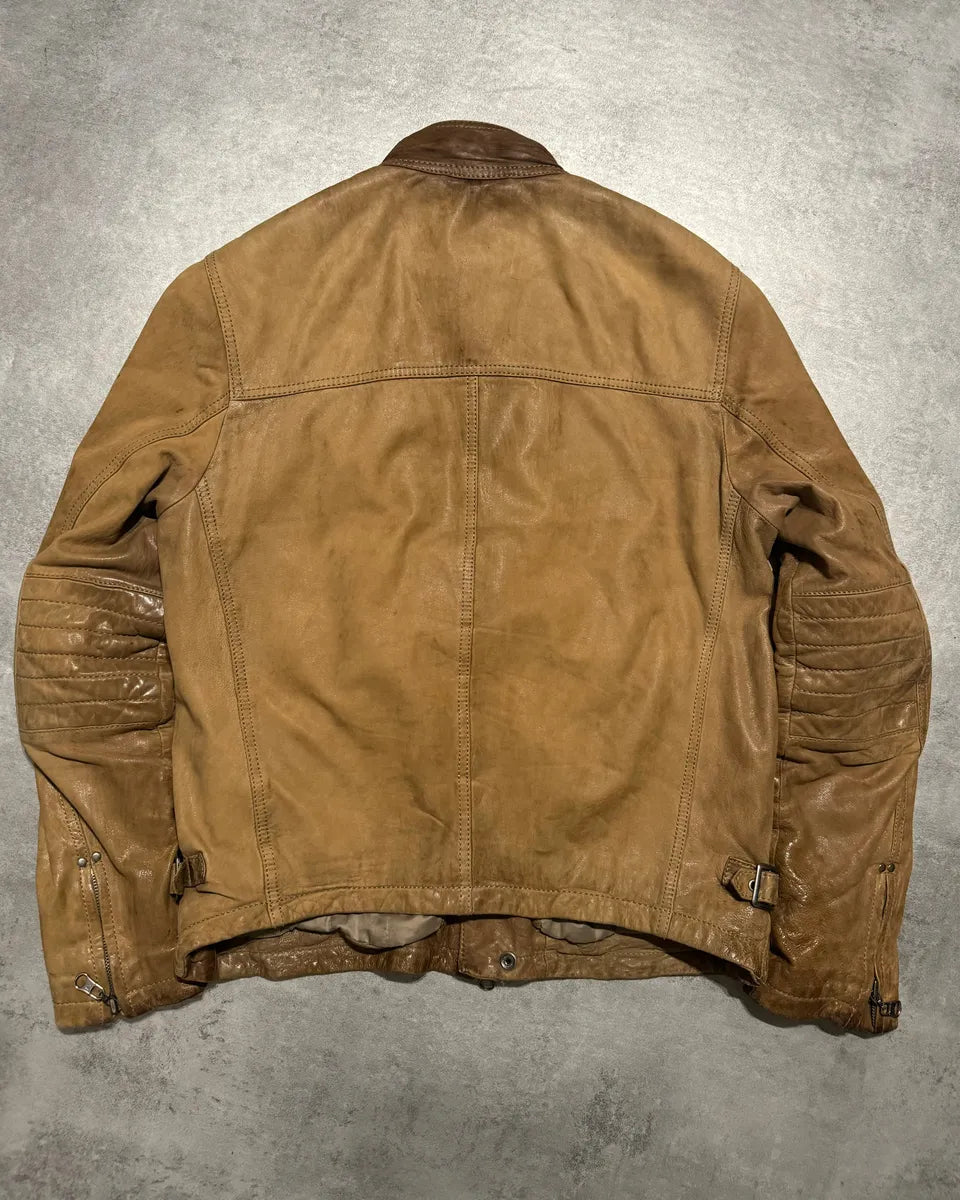 2000s Armani Padded Beige Leather Biker Jacket YQbnFSO 4