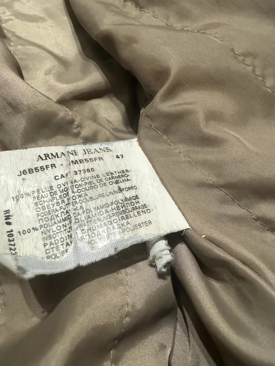 2000s Armani Padded Beige Leather Biker Jacket YQbnFSO 6