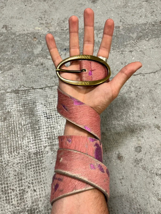 2000s Armani Pink Pony Hair Leather Belt (OS) uMdpvsu 1