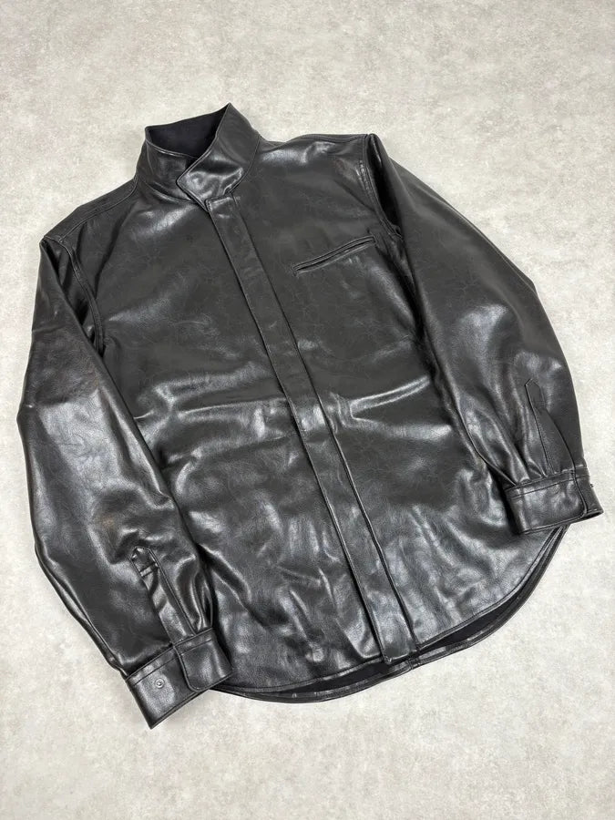 2000s Armani Collezioni Premium Pure Black Leather Jacket pqIZPwN 3