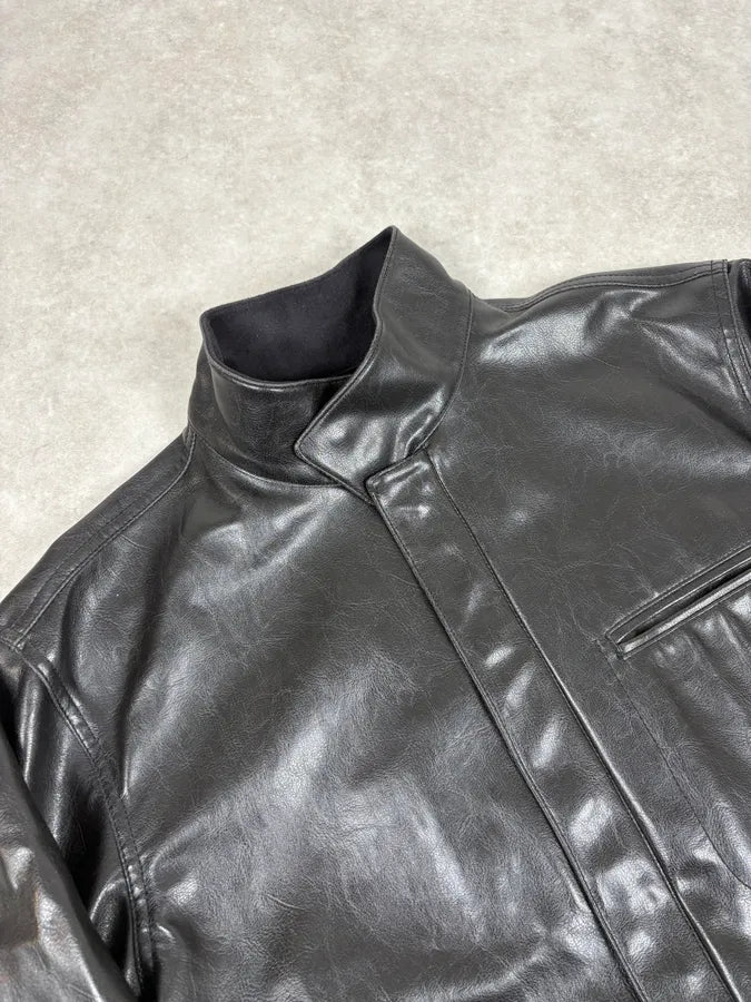 2000s Armani Collezioni Premium Pure Black Leather Jacket pqIZPwN 4