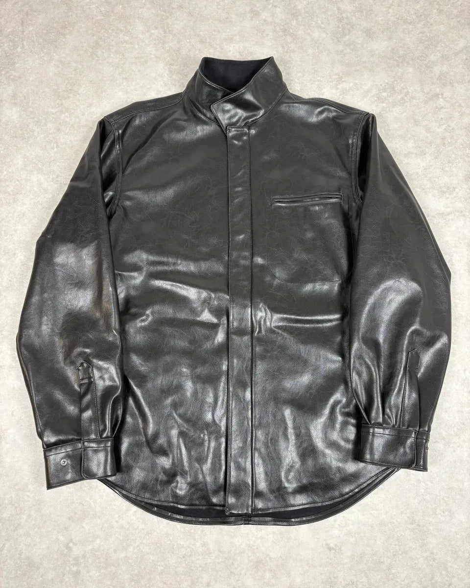 2000s Armani Collezioni Premium Pure Black Leather Jacket pqIZPwN 0