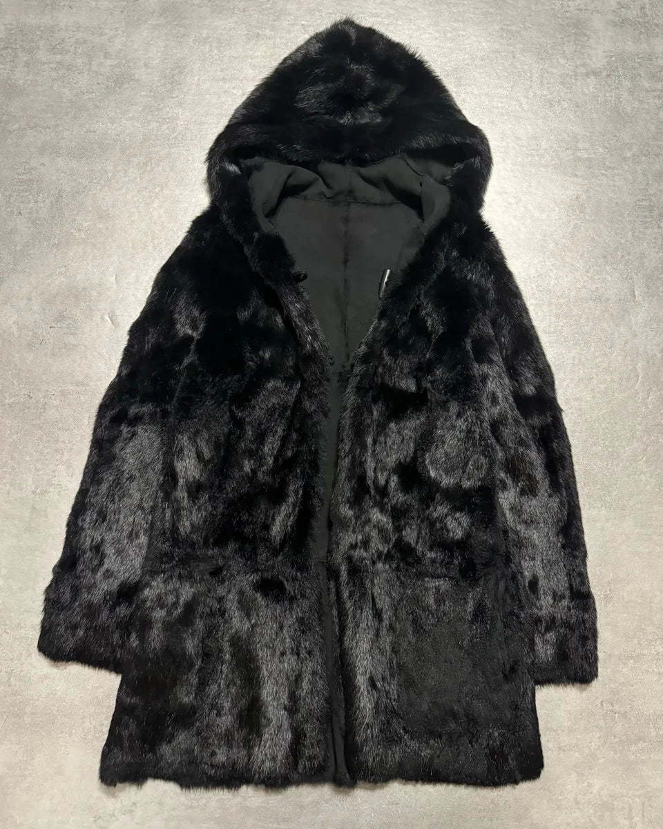 2000s Armani Reversible 2 in 1 Avant-Garde Black Rustic Fur Jacket nYzBZes 0
