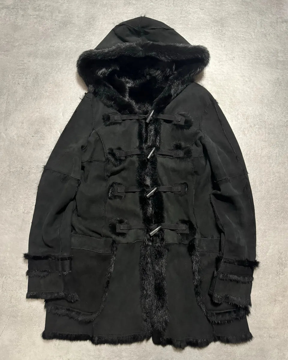 2000s Armani Reversible 2 in 1 Avant-Garde Black Rustic Fur Jacket nYzBZes 1