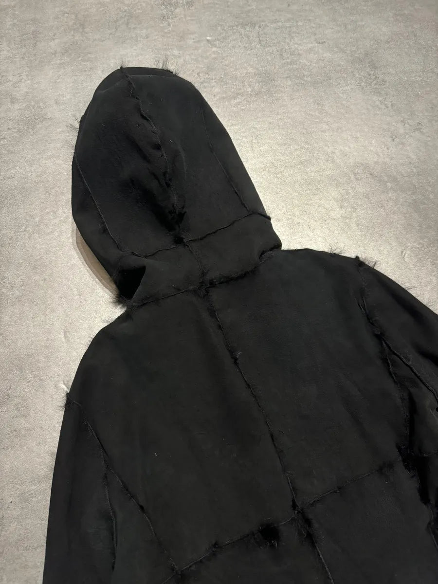 2000s Armani Reversible 2 in 1 Avant-Garde Black Rustic Fur Jacket nYzBZes 4