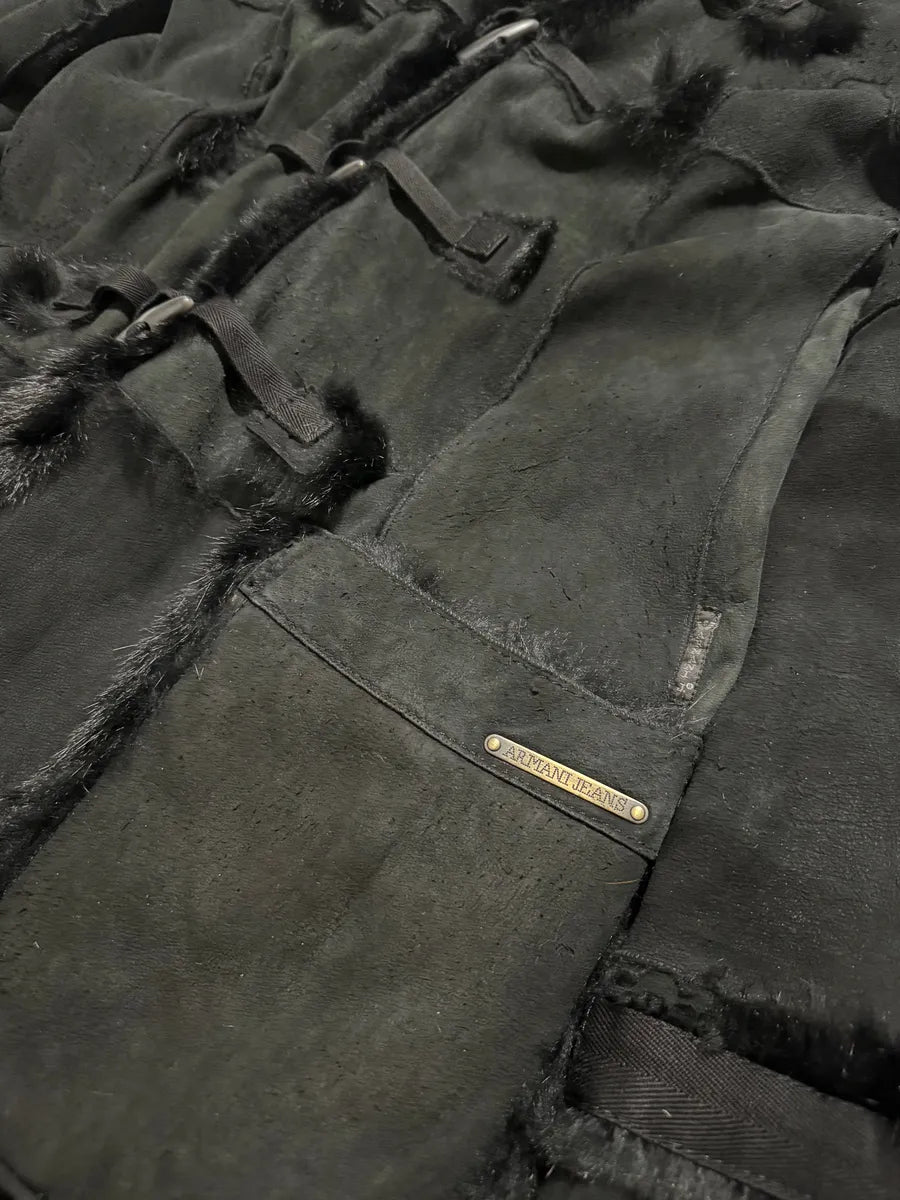 2000s Armani Reversible 2 in 1 Avant-Garde Black Rustic Fur Jacket nYzBZes 5