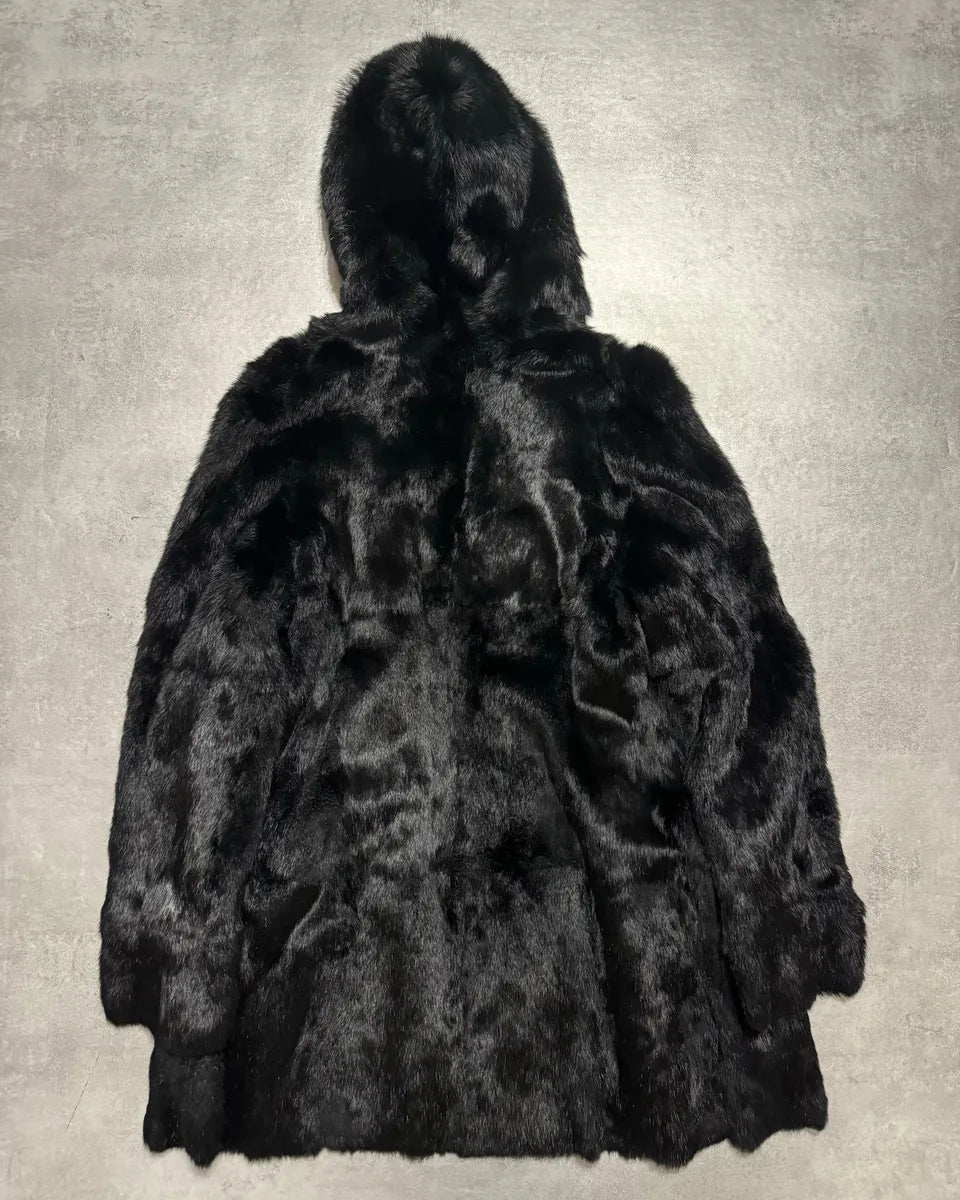 2000s Armani Reversible 2 in 1 Avant-Garde Black Rustic Fur Jacket nYzBZes 7