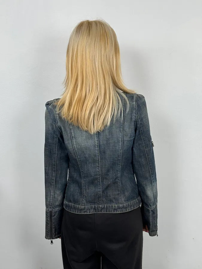 2000s Armani Samurai Asymmetrical Zip Denim Jacket IKdGdEe 2