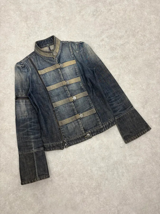 2000s Armani Samurai Asymmetrical Zip Denim Jacket IKdGdEe 3