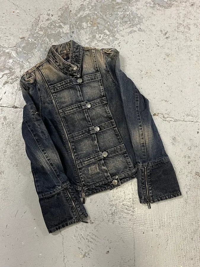 2000s Armani Samurai Blue Faded Denim Jacket bvUztcC 3