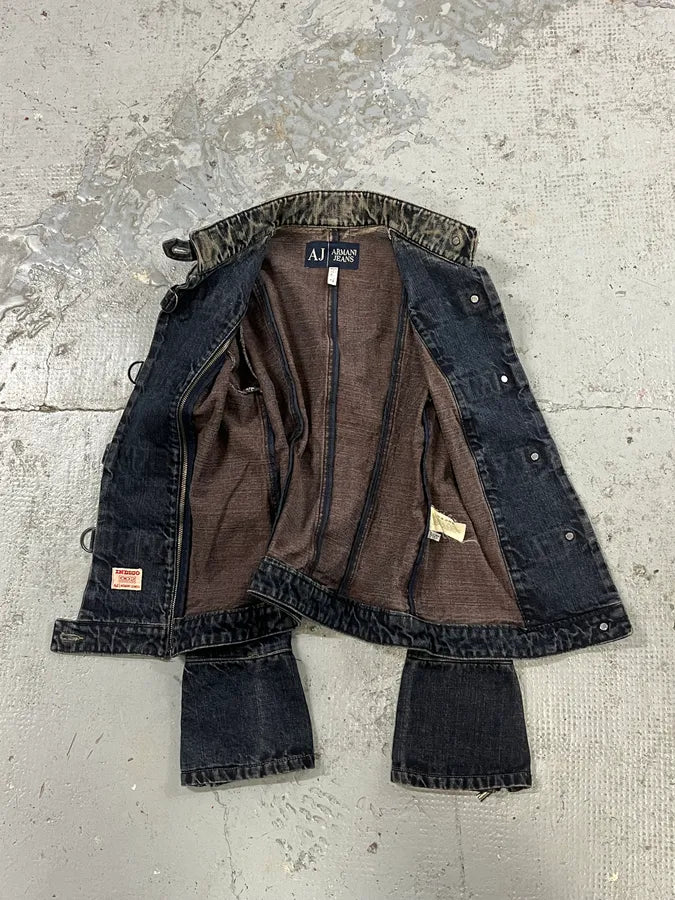 2000s Armani Samurai Blue Faded Denim Jacket bvUztcC 6