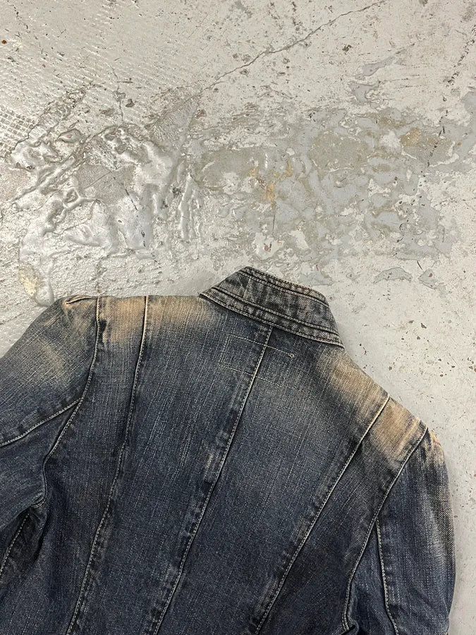 2000s Armani Samurai Blue Faded Denim Jacket bvUztcC 5