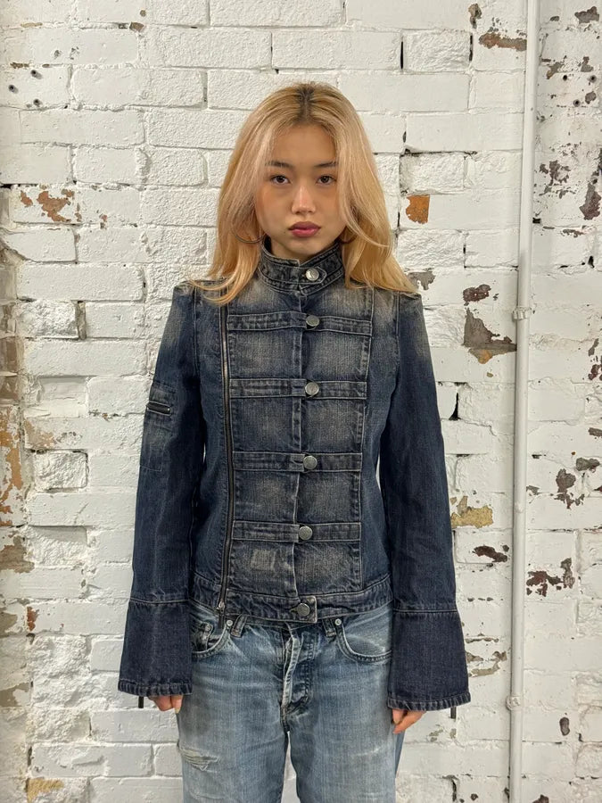 2000s Armani Samurai Blue Faded Denim Jacket bvUztcC 1