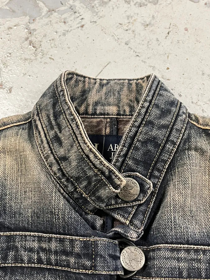 2000s Armani Samurai Blue Faded Denim Jacket bvUztcC 8