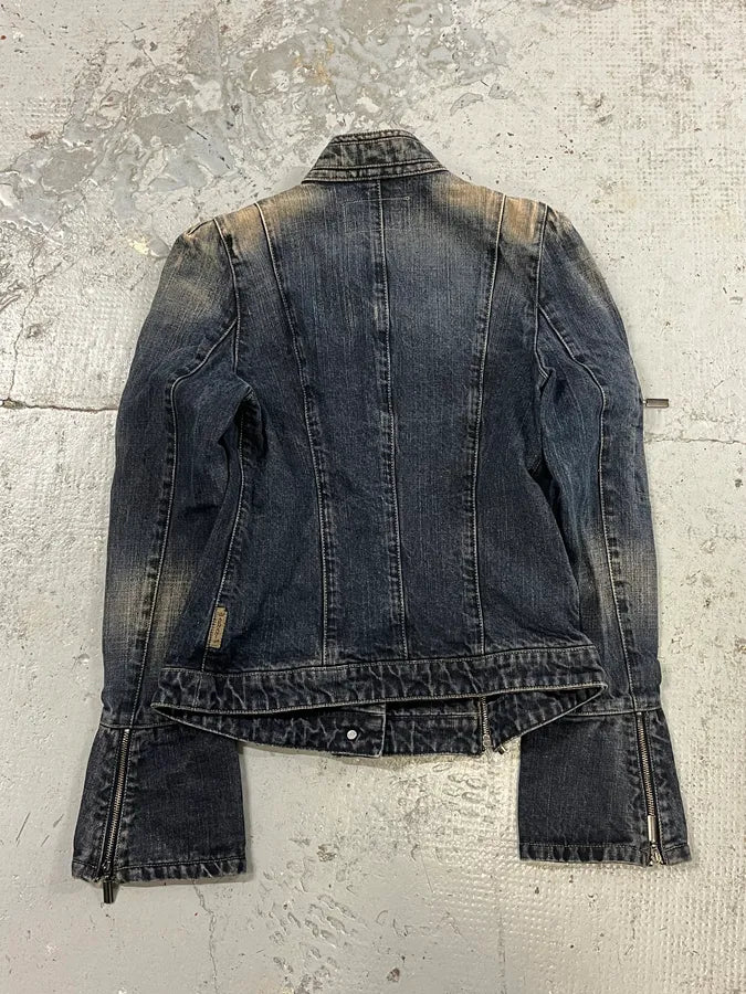 2000s Armani Samurai Blue Faded Denim Jacket bvUztcC 4