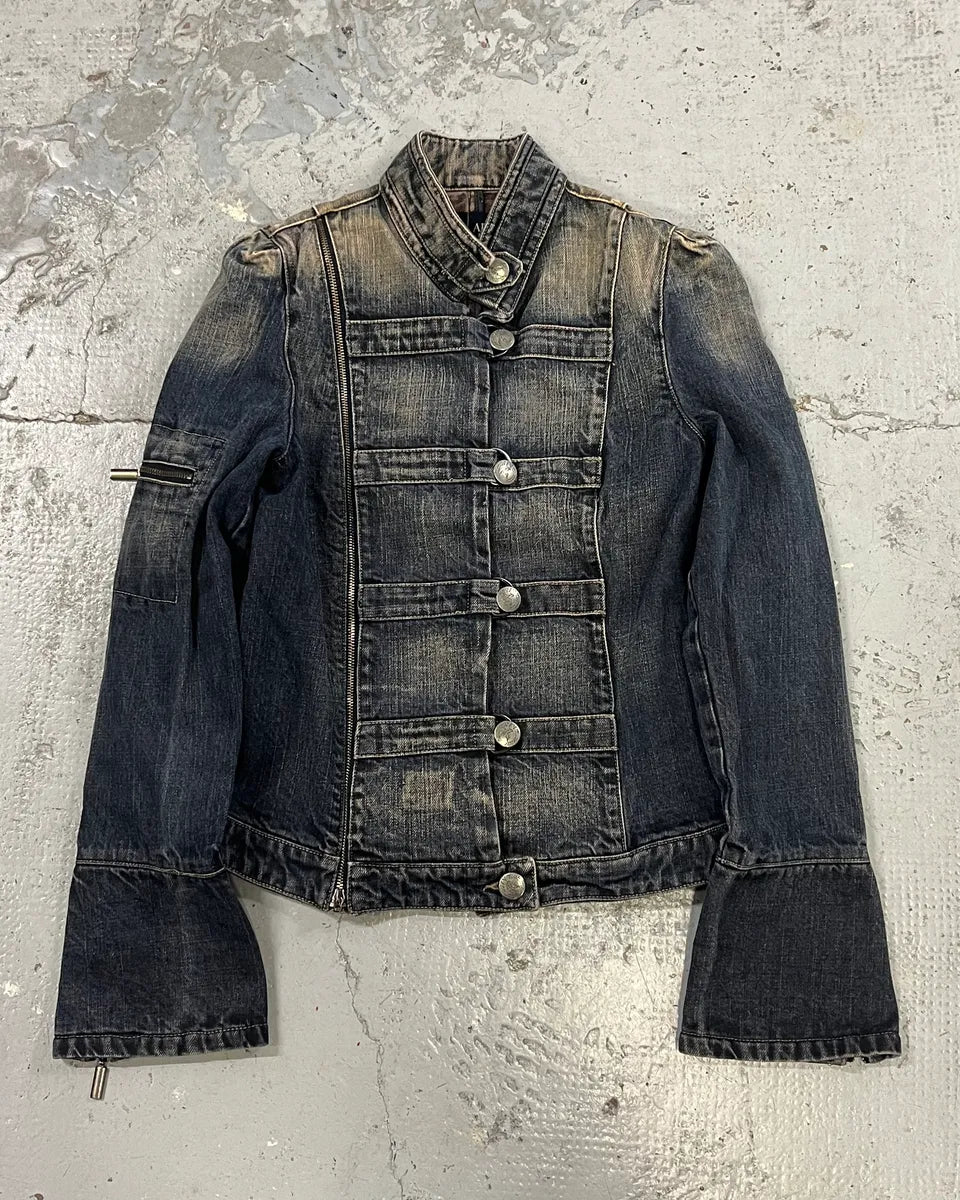 2000s Armani Samurai Blue Faded Denim Jacket bvUztcC 0