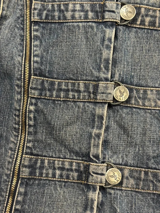 2000s Armani Samurai Buttoned Zip Faded Denim Jacket hqVdxUN 4