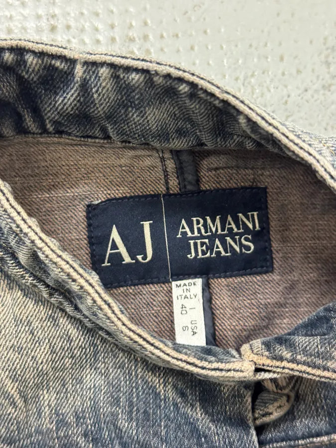 2000s Armani Samurai Buttoned Zip Faded Denim Jacket hqVdxUN 5