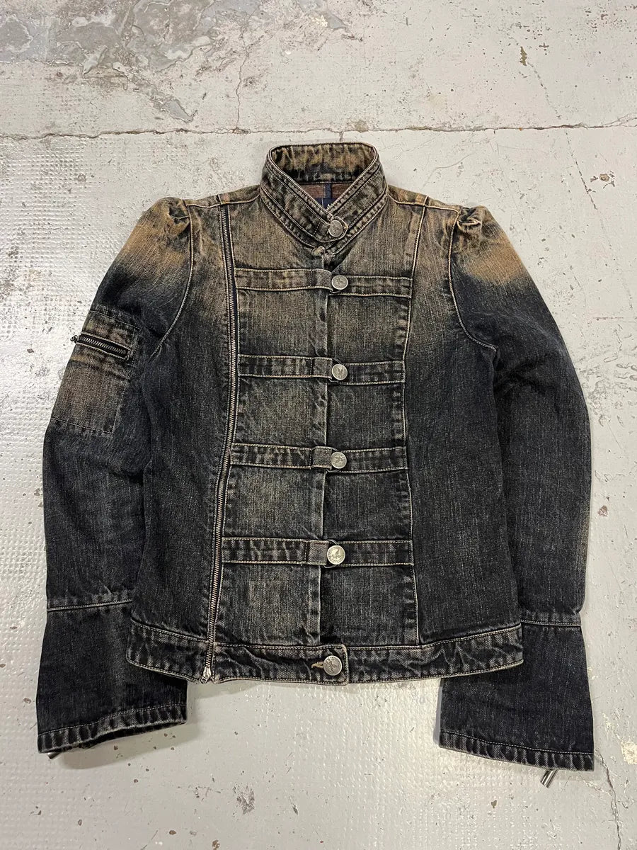 2000s Armani Samurai Faded Blue Washed Denim Jacket RkFMIib 0