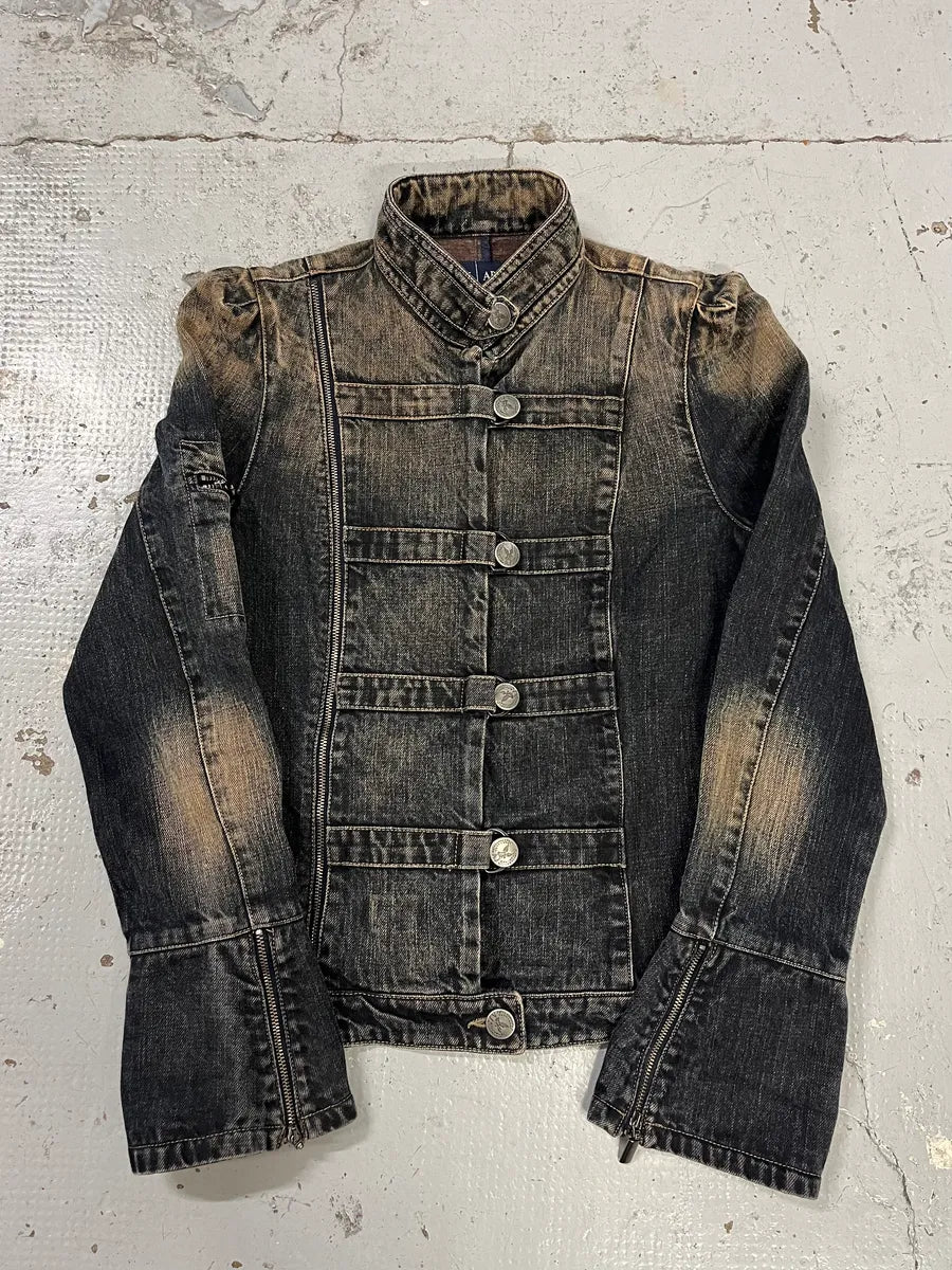 2000s Armani Samurai Faded Blue Washed Denim Jacket RkFMIib 3