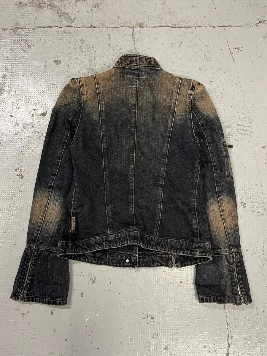 2000s Armani Samurai Faded Blue Washed Denim Jacket RkFMIib 5